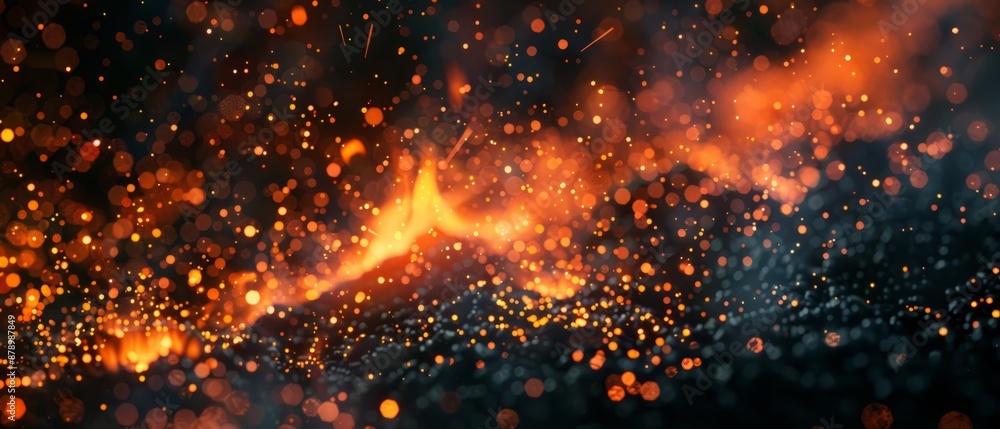 Fire embers particles over black background. Fire sparks background. Abstract dark glitter fire particles lights Fire embers particles over black background. Fire sparks background. Abstract dark glitter fire particles lights
