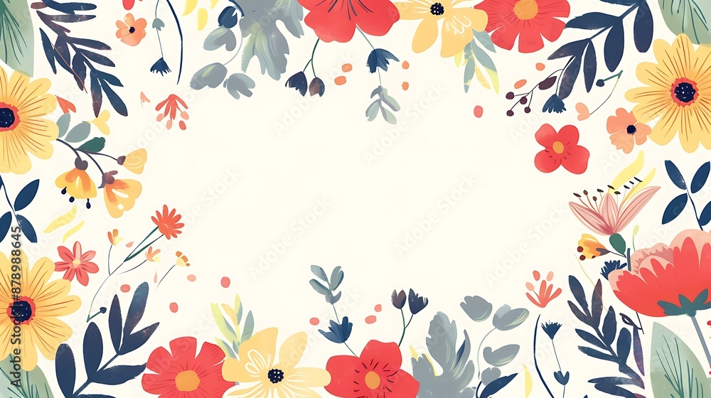 Background frame with summer flowers in flat style. Greeting card with beautiful flowers. Generative Ai Background frame with summer flowers in flat style. Greeting card with beautiful flowers. Generative Ai