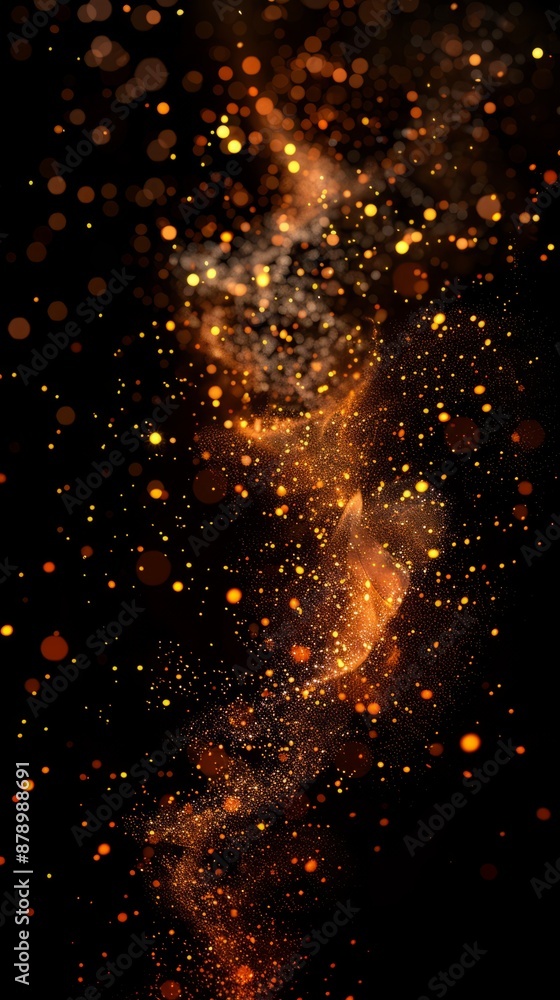 Obraz premium Fire embers particles over black background. Fire sparks background. Abstract dark glitter fire particles lights 