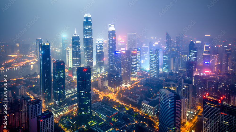 Fototapeta premium Neon Dreamscape: A Bird's-Eye View of a Tomorrow's Capital City