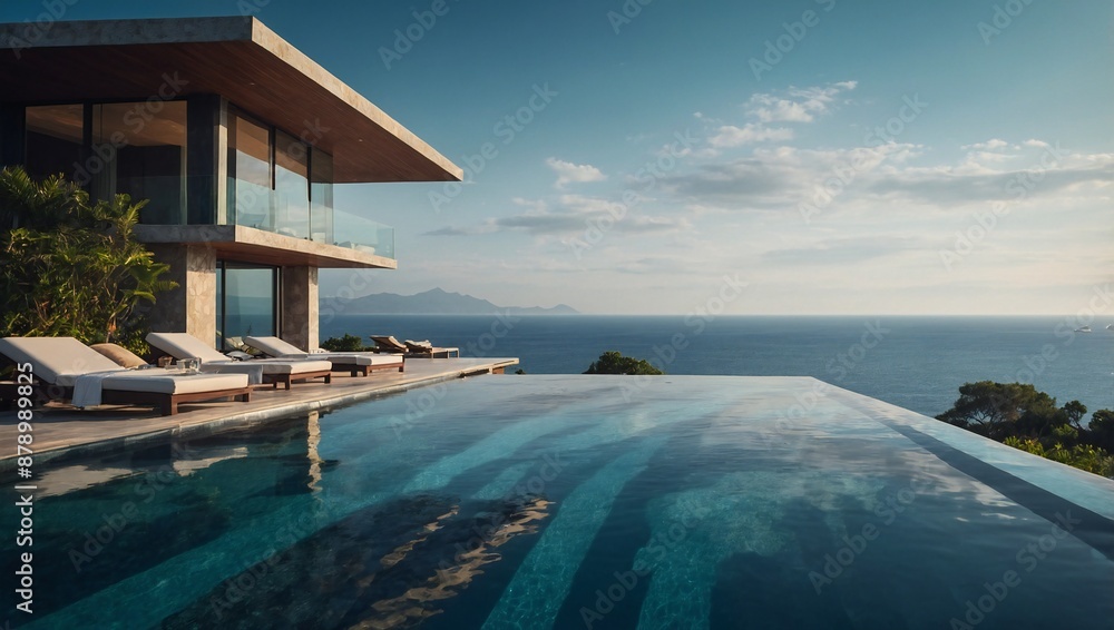Fototapeta premium Harmony of Design and Nature: Modern Luxury Glass Villa Nestled in the Mountains