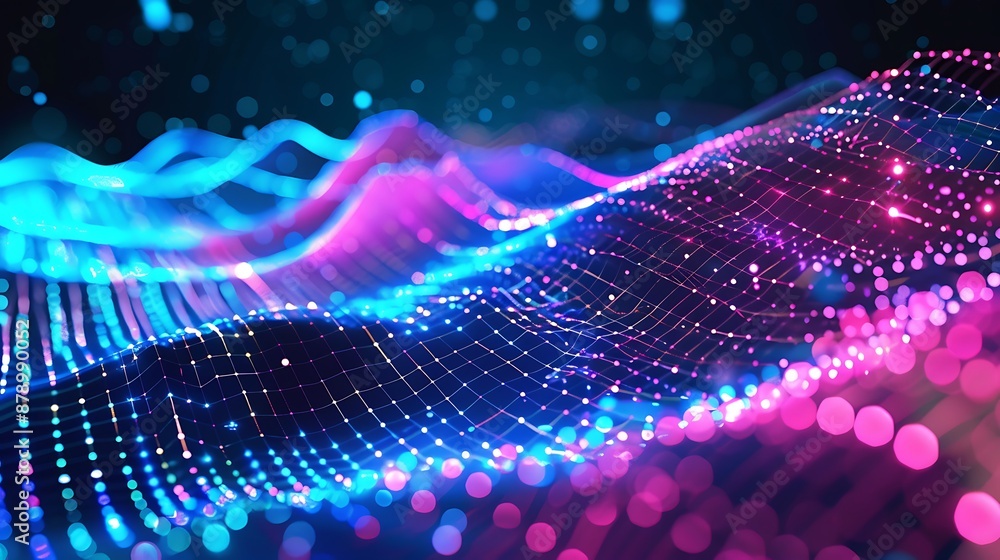 Digital technology background, online cyber media algorithm, pink abstract wave futuristic circuit tech, innovation future, internet network connection, Ai big data, dot illustration. Generative Ai Digital technology background, online cyber media algorithm, pink abstract wave futuristic circuit tech, innovation future, internet network connection, Ai big data, dot illustration. Generative Ai