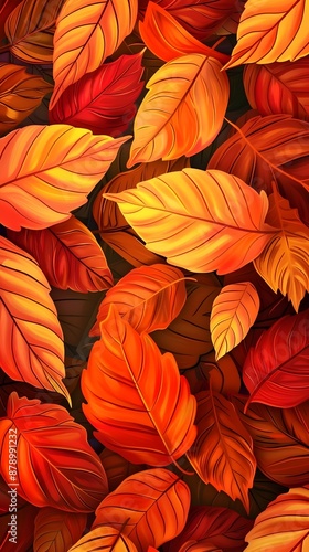 Whimsical Autumn Leaves Closeup of Golden Orange Foliage