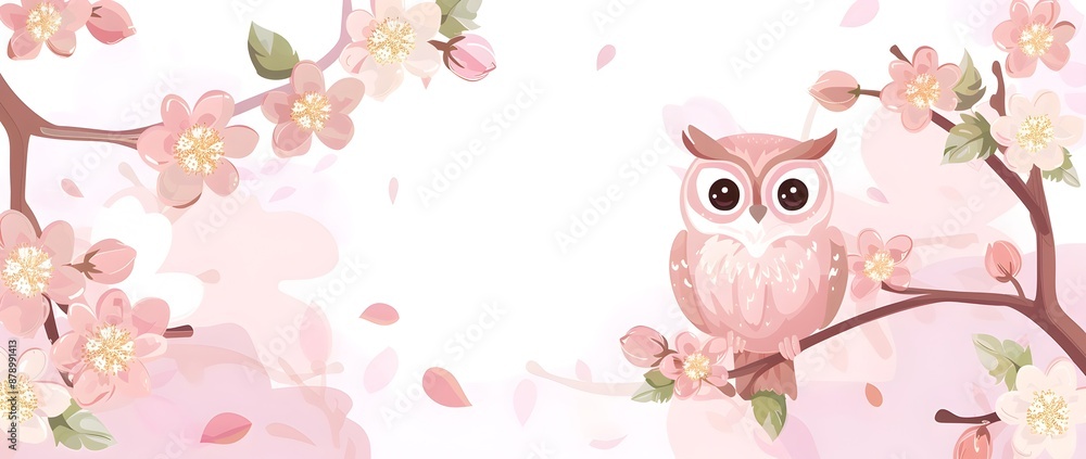 Springtime Flower Blossom and Owl Bird Minimal Doodle Page Print Frame Design with Blank Space for Mock Up Message Background Springtime Flower Blossom and Owl Bird Minimal Doodle Page Print Frame Design with Blank Space for Mock Up Message Background