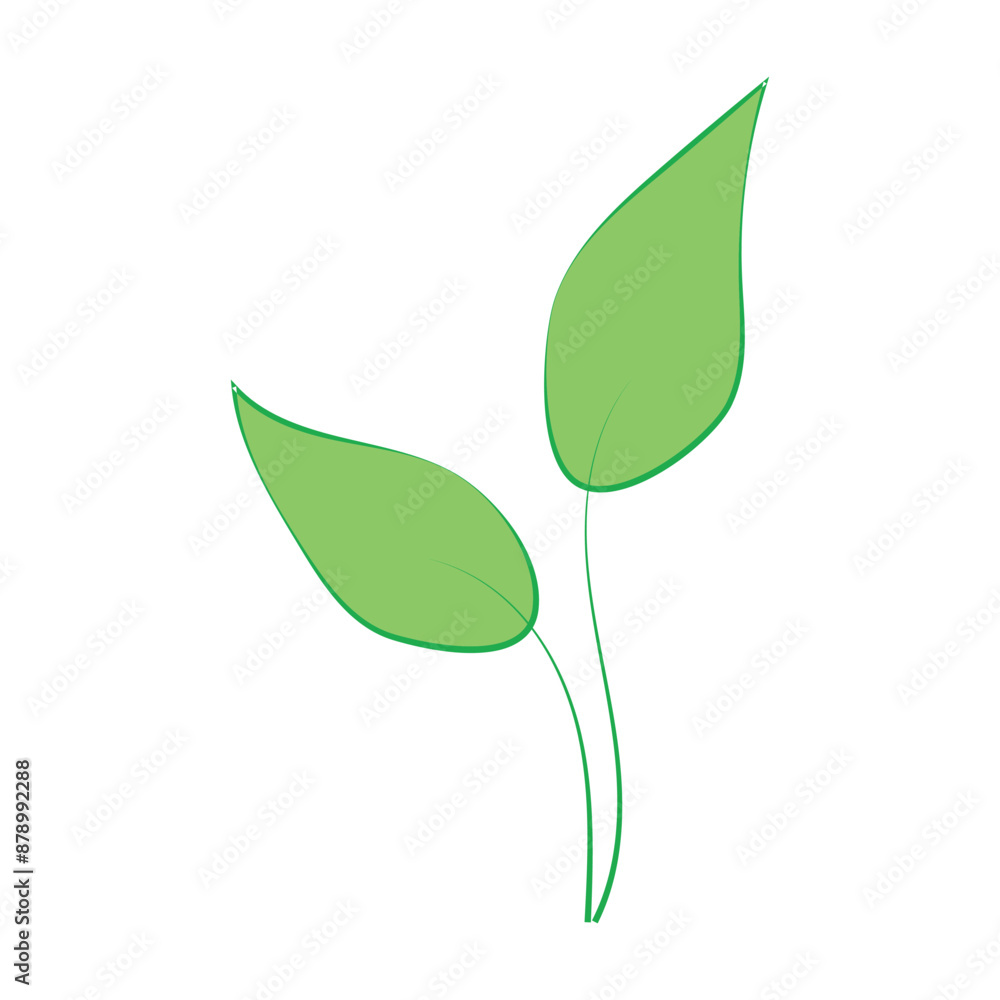 Obraz premium Two leaves in flat style on a white background.Sprout.Vector illustration.
