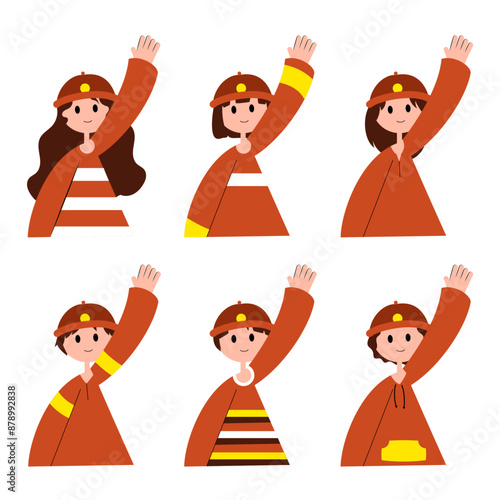 Hand raise girls and boys ilustration