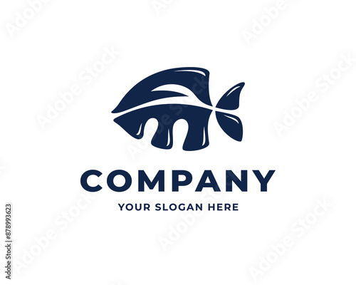 Stylish initial letter A M AM shaped silhouette aquarium fish logo design template illustration inspiration