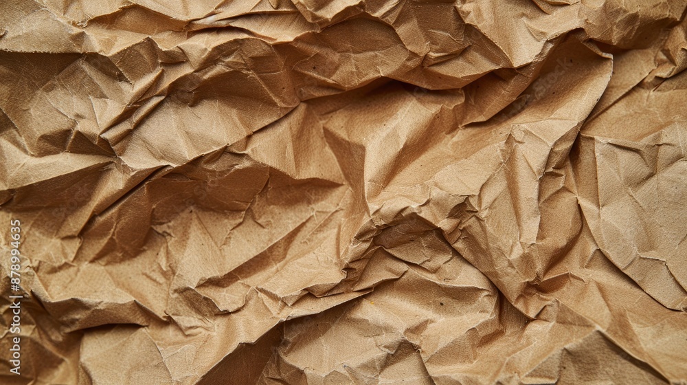 Close up of brown textured eco friendly paper with crumpled wrinkles Close up of brown textured eco friendly paper with crumpled wrinkles