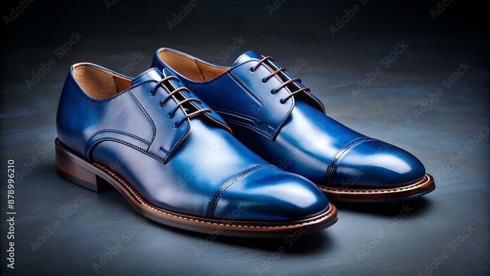 Blue men's leather shoes on dark background Blue men's leather shoes on dark background