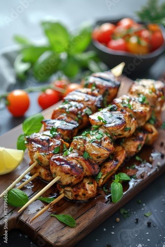 Grilled Chicken Skewers with Basil and Lemon