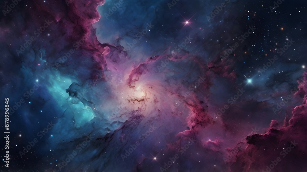 Fototapeta premium Cosmic Nebula Abstract Background with Deep Blues, Purples, and Pinks