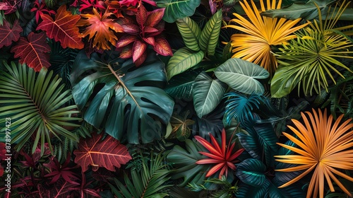 Documentary photo of exotic tropical foliage, capturing the vibr