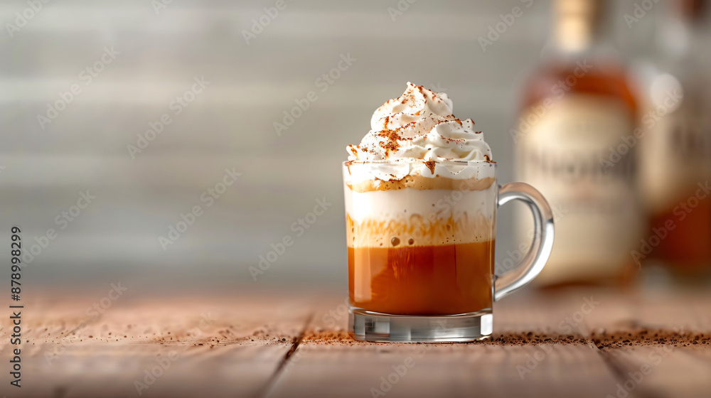 Irish Coffee: A hot coffee drink with Irish whiskey, brown sugar, and whipped cream, creating a warm and comforting beverage, arranged on a solid background. Irish Coffee: A hot coffee drink with Irish whiskey, brown sugar, and whipped cream, creating a warm and comforting beverage, arranged on a solid background.