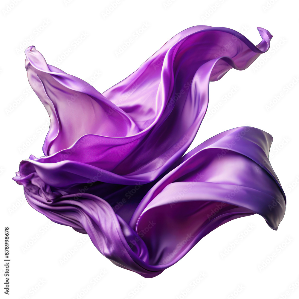 Obraz premium Floating violet silk fabric isolated on transparent background