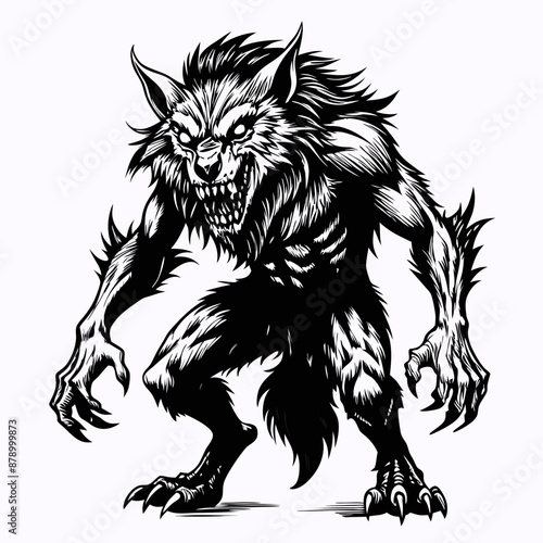 Monstrous Werewolf Illustration with Fierce Expression and Sharp Claws