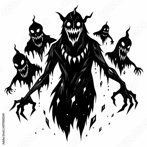 Terrifying Dark Shadow Demons Silhouettes with Menacing Eyes and Sharp Claws