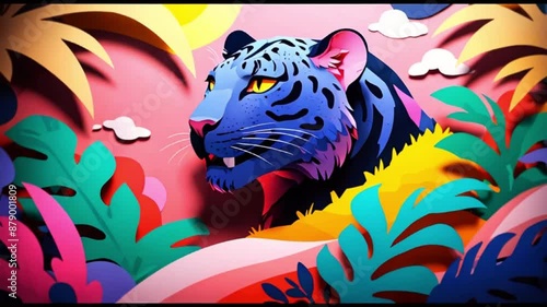 Wallpaper Mural 夕焼けの背景にヒョウのシルエットデザイン 明るく風変わりな映像 Torontodigital.ca