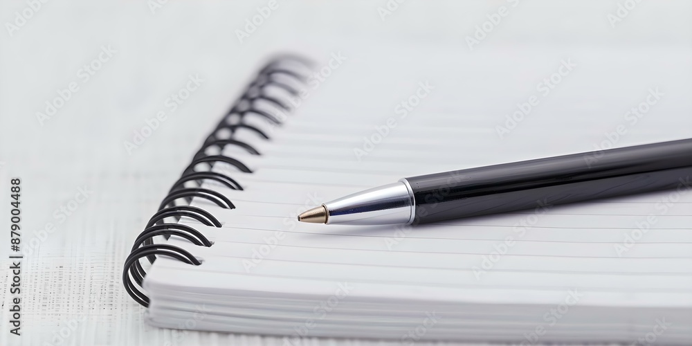 Spiral notebook with pen for jotting down notes or ideas. Concept Stationery, Note-taking, Organization Spiral notebook with pen for jotting down notes or ideas. Concept Stationery, Note-taking, Organization