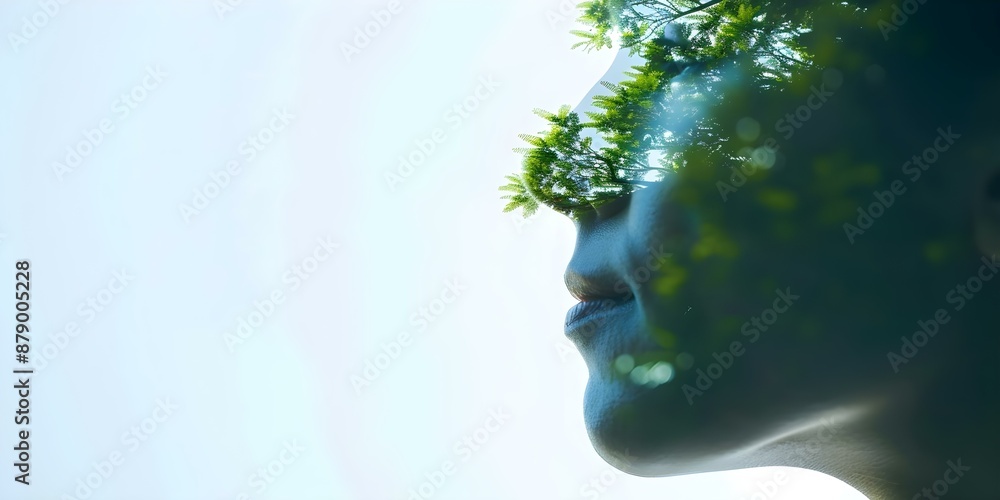 Symbolizing Growth and Unity Trees Silhouette and Human Face Double Exposure. Concept Double Exposure, Growth, Unity, Trees Silhouette, Human Face