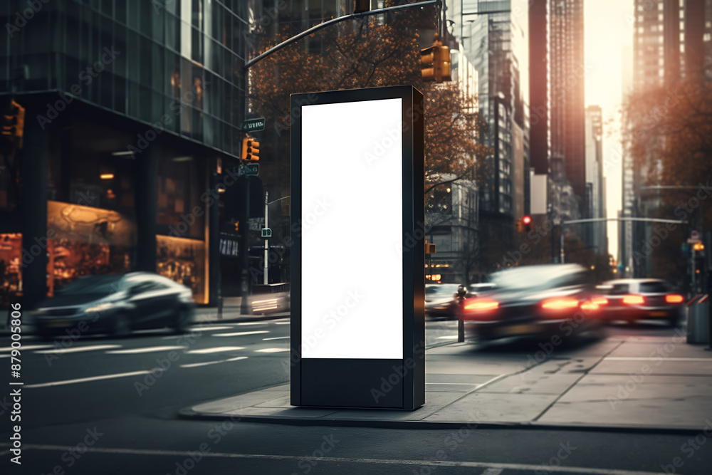 Large vertical empty marketing poster placement lightbox in modern city Large vertical empty marketing poster placement lightbox in modern city