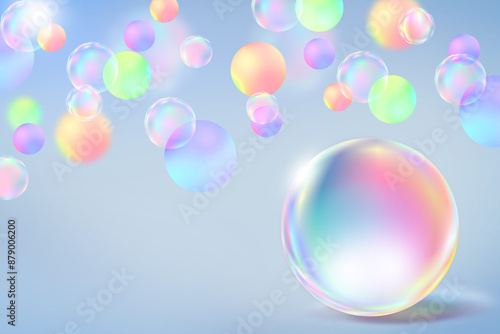 Beautiful crystal glass ball abstract bokeh with geometric circle soft light pastel on blue background for Graphic Business hitech technology digital design illustration web template backdrop bubbles