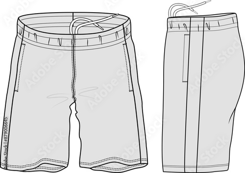 Basic Sweat Shorts Vector Illustrator Design Template Front and Back