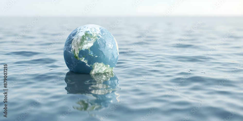 The Rising Earth's Temperature Melting Ice, Rising Sea Levels, and Global Warming. Concept Climate Change, Melting Ice Caps, Rising Sea Levels, Global Warming, Environmental Impact