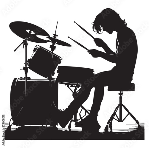 A drummer musician drumming drums vector silhouette