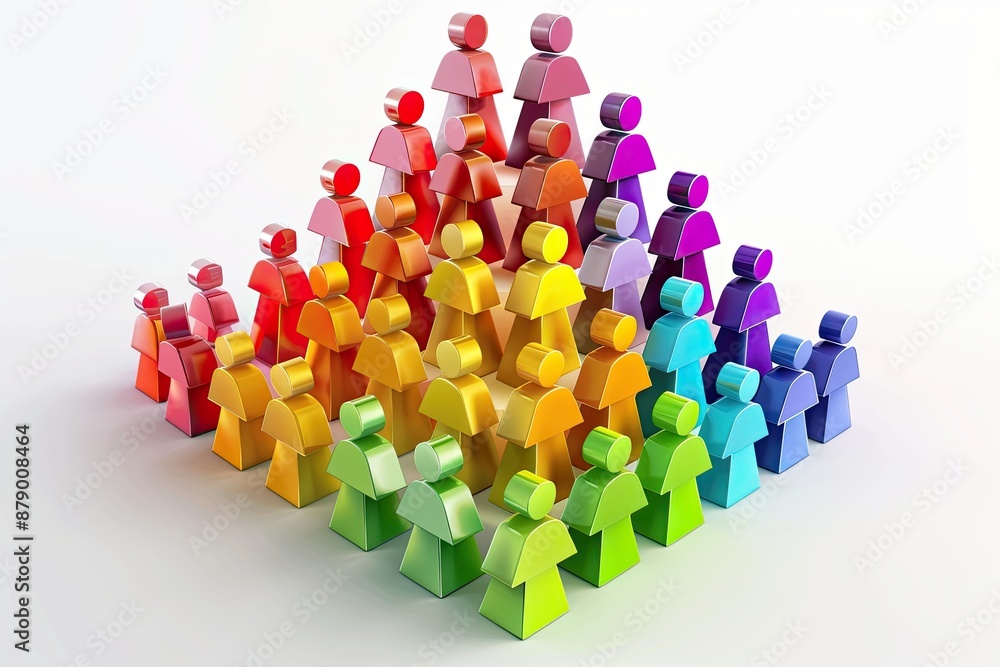 Diverse and colorful team hierarchy pyramid. Concept of teamwork, leadership, diversity, and inclusion. Diverse and colorful team hierarchy pyramid. Concept of teamwork, leadership, diversity, and inclusion.