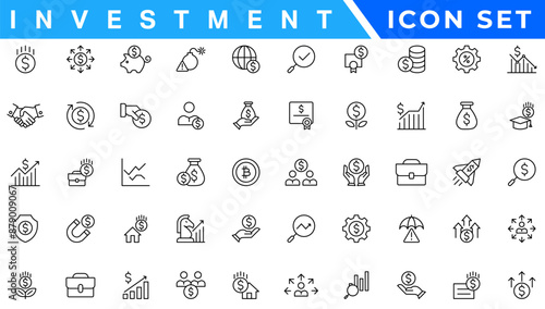 Money income line icon set. Pension fund, profit growth, piggy bank, finance capital minimal vector illustration. Simple outline signs for investment application. 30x30 Pixel Perfect Editable Strokes
