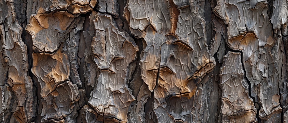 Panoramic close-up, high detail scan of wavy poplar tree bark texture, Generative AI Panoramic close-up, high detail scan of wavy poplar tree bark texture, Generative AI