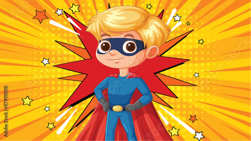 Blonde superhero kid with red cape