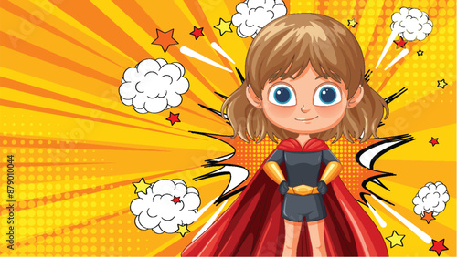 Young superhero girl with cape and gloves