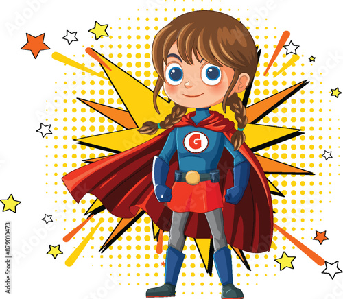 Young superhero girl with a red cape