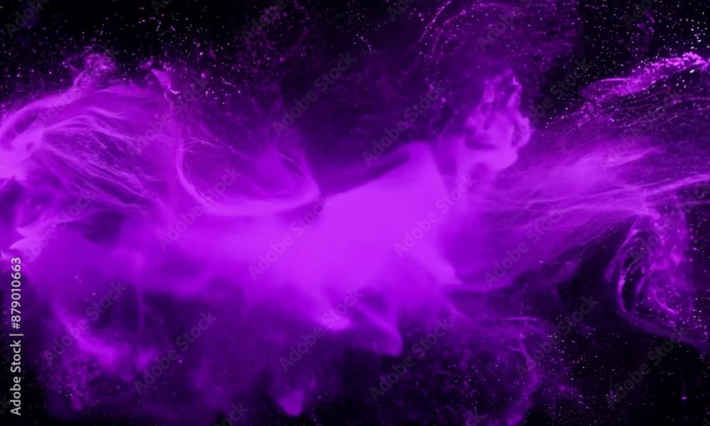 Purple powder explosion creating a vibrant and dynamic abstract pattern. The purple color forms a unique dust cloud Purple powder explosion creating a vibrant and dynamic abstract pattern. The purple color forms a unique dust cloud