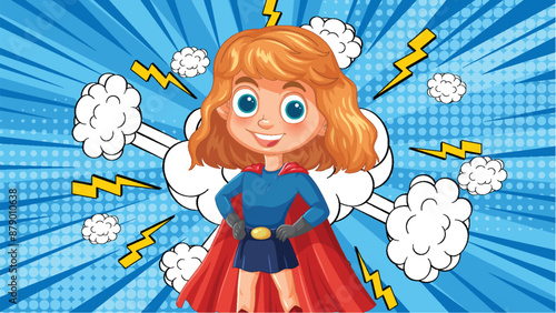 Young superhero girl with a red cape