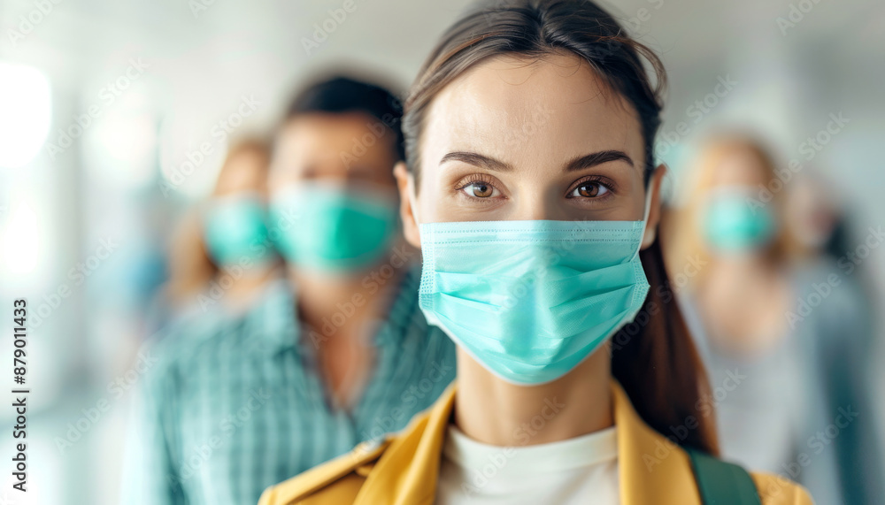 Realistic Scene of People in Masks Practicing Social Distancing in Public During Epidemic, Capturing Expressions and Setting Realistic Scene of People in Masks Practicing Social Distancing in Public During Epidemic, Capturing Expressions and Setting