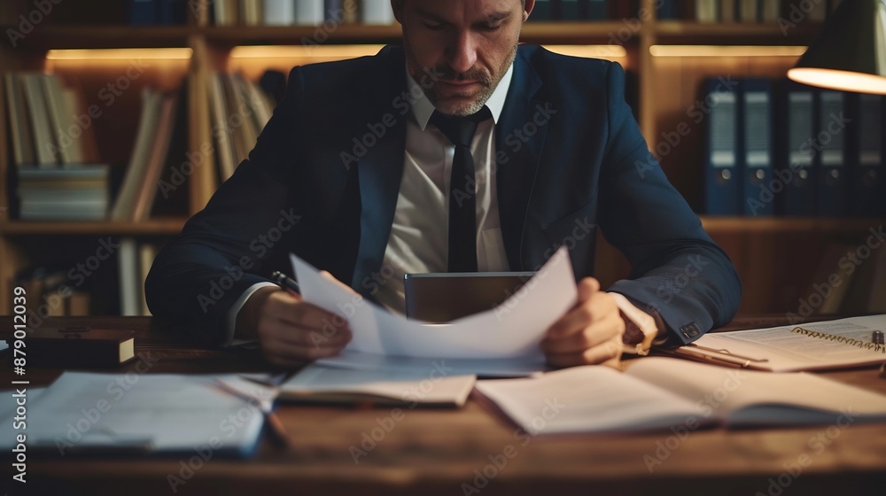 Focused Businessman Reviewing Documents Focused Businessman Reviewing Documents