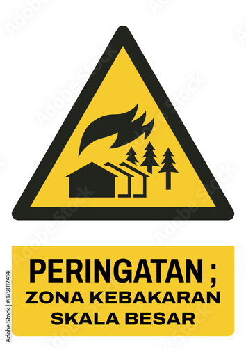 ISO warning safety signs in indonesian_peringatan; zona kebakaran skala besar size a4/a3/a2/a1