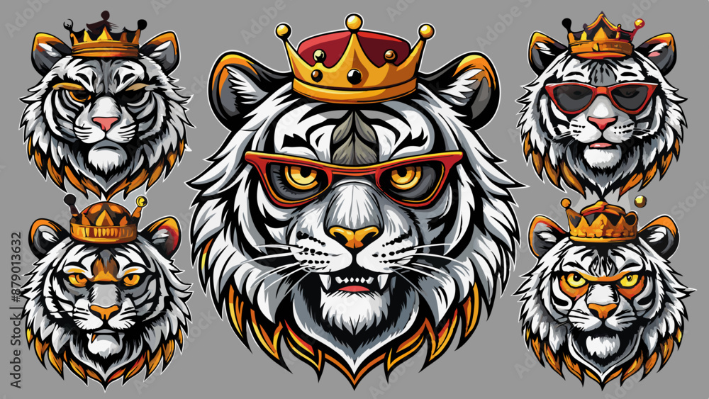 tiger head mascot design , tiger head crown vector,Roaring Tiger Head ...