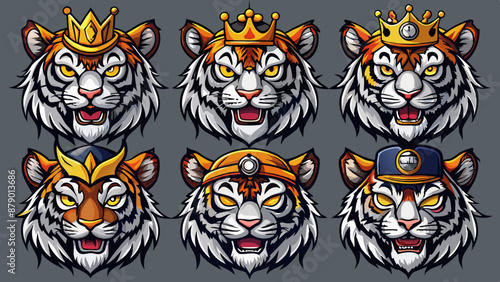 tiger head mascot design , tiger head crown vector,Roaring Tiger Head with Crown, Sunglasses, Abstract Tiger, Tiger Hat, Angry Wolf, Tiger Technology - tiger head crown, tiger head sunglasses, tiger 