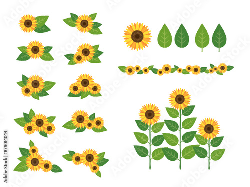 ひまわりのイラストパーツセット sunflower