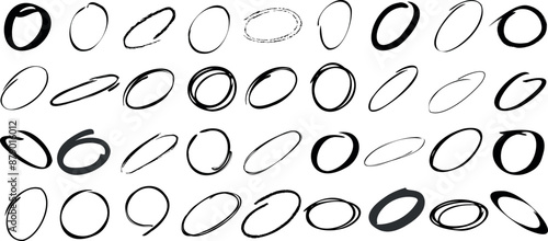 Abstract scribble circle highlighter vector set, hand drawn black circles design, artistic sketch, seamless pattern of circle, contemporary design elements