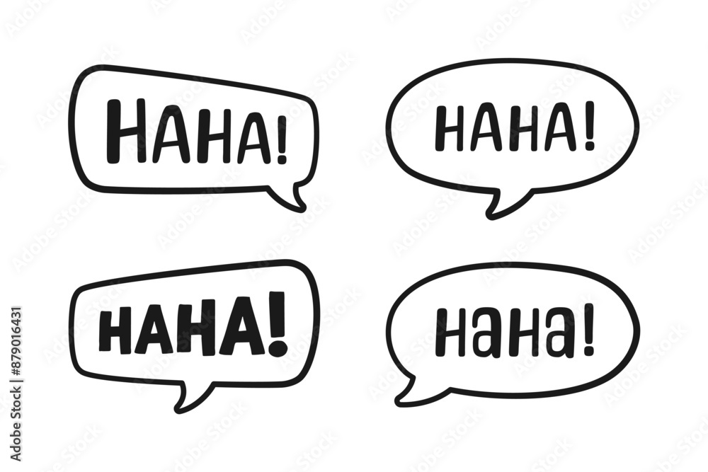 Haha laughing speech bubble sound effect different doodles collection. Cute black text lettering outline line art set vector illustration. Haha laughing speech bubble sound effect different doodles collection. Cute black text lettering outline line art set vector illustration.