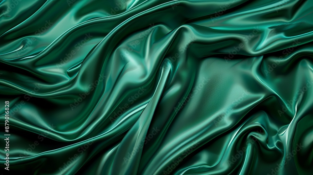 Obraz premium Background texture and pattern featuring green emerald silk fabric, adding complexity and structural elegance, ideal for designs, wallpapers, and posters.