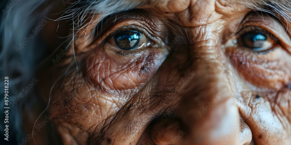 Native American elder with deepset eyes reflecting lifetime struggles against ageism racism. Concept Culture, Heritage, Identity, Struggle, Resilience Native American elder with deepset eyes reflecting lifetime struggles against ageism racism. Concept Culture, Heritage, Identity, Struggle, Resilience