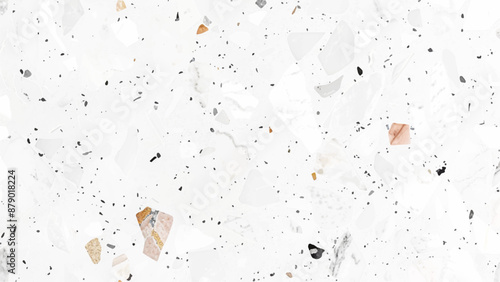Macrophotography of terrazzo slab texture. Marble granite white panorama background wall. Set of terrazzo style seamless patterns. Premium Vector.