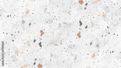 Macrophotography of terrazzo slab texture. Marble granite white panorama background wall. Set of terrazzo style seamless patterns. Premium Vector.