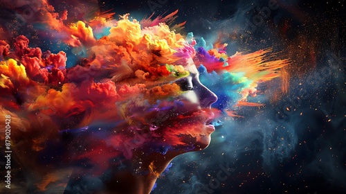Vibrant Mind Explosion - Concept of Creative Brain with Colorful Knowledge Burst