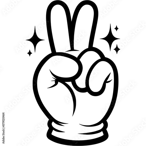 Hand gesture two fingers up, truce symbol in monochrome. Simple minimalistic vector in black ink drawing on transparent background